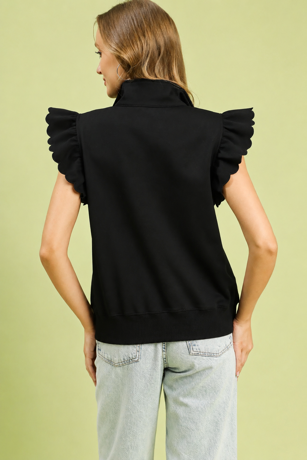 Brielle Noir Ruffle Zip Top
