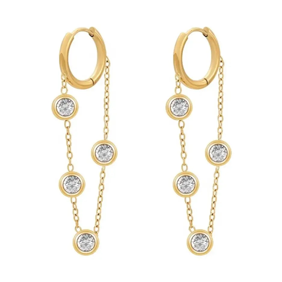 Paris Gold Chain Drop Earrings – Crystal Bezel Hoop Drops