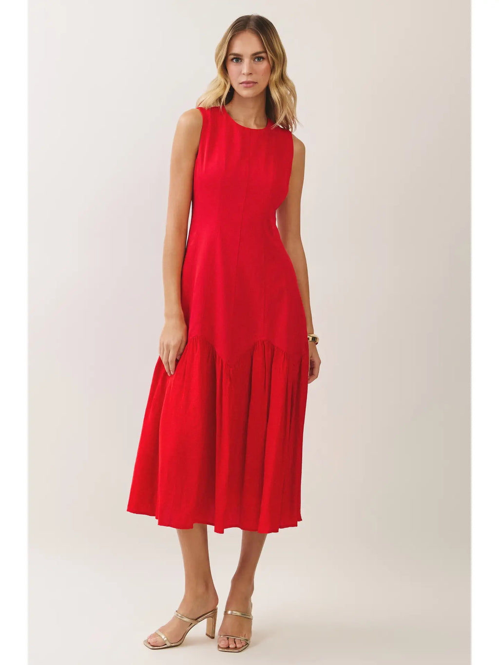 Mya Drop Waist Sleeveless Midi Dress