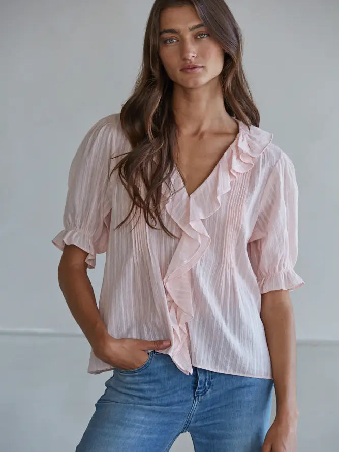 Maria Woven Striped Ruffle Blouse
