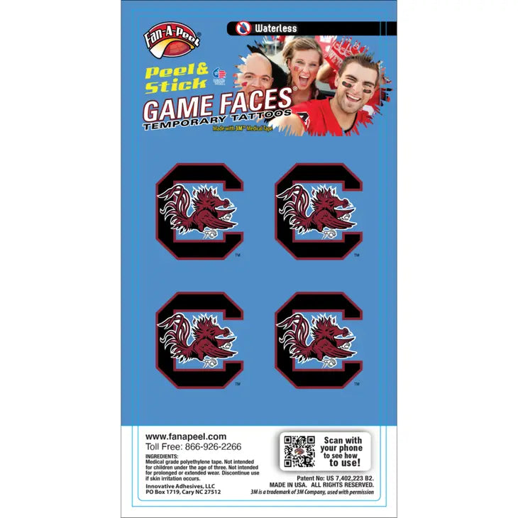 South Carolina Gameday Temporary Face Tattoo