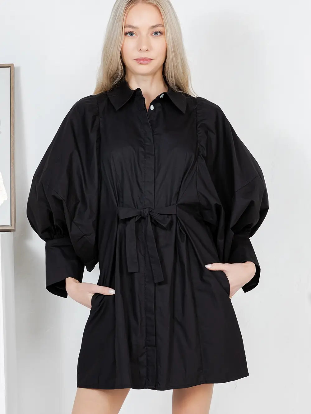Elaine Statement Sleeve Mini Shirt Dress