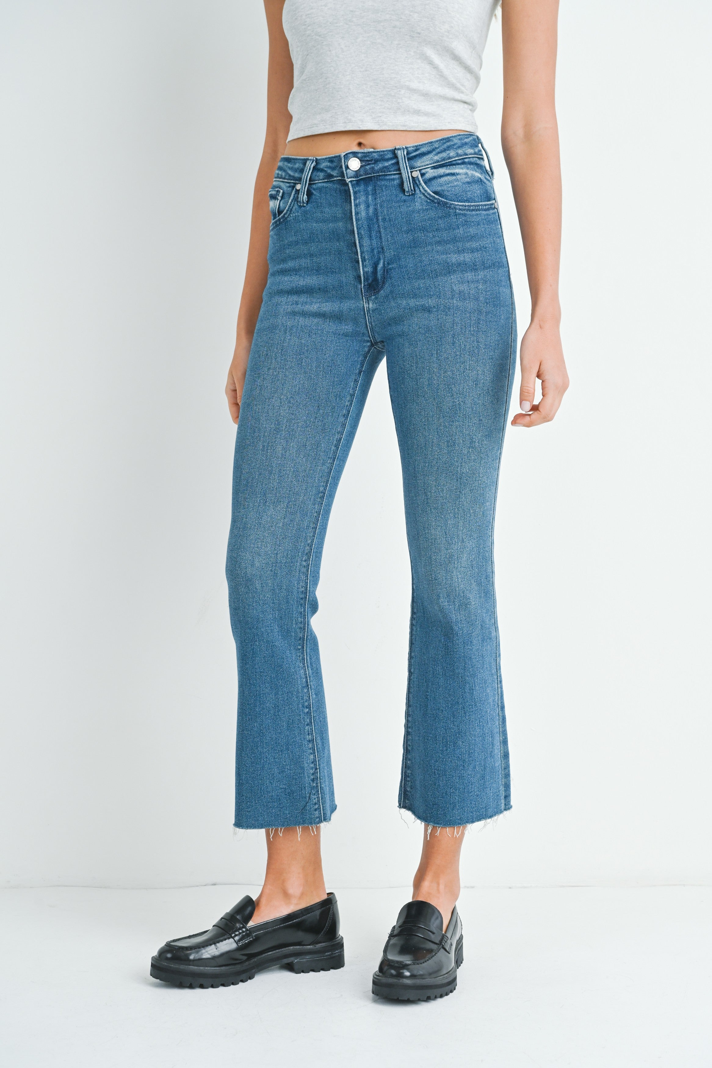 Cropped Denim Flare Jeans
