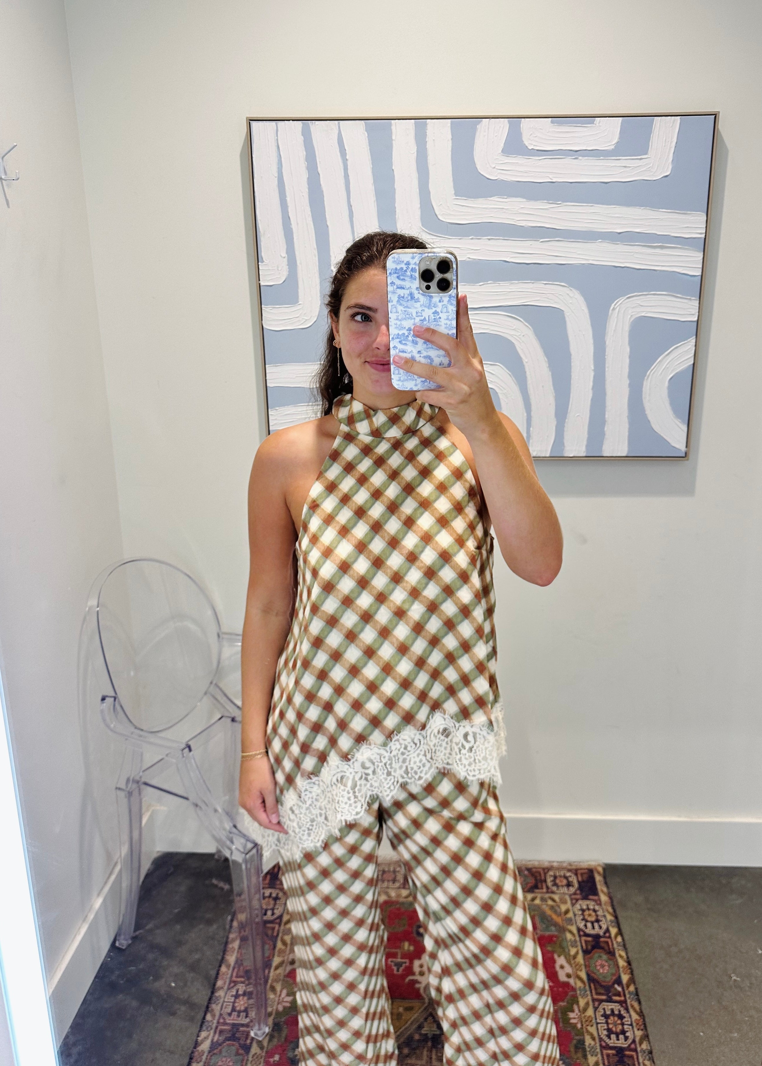 Corinne Checkered Lace Top