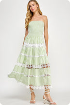 Santorini Striped Lace Trim Maxi Dress