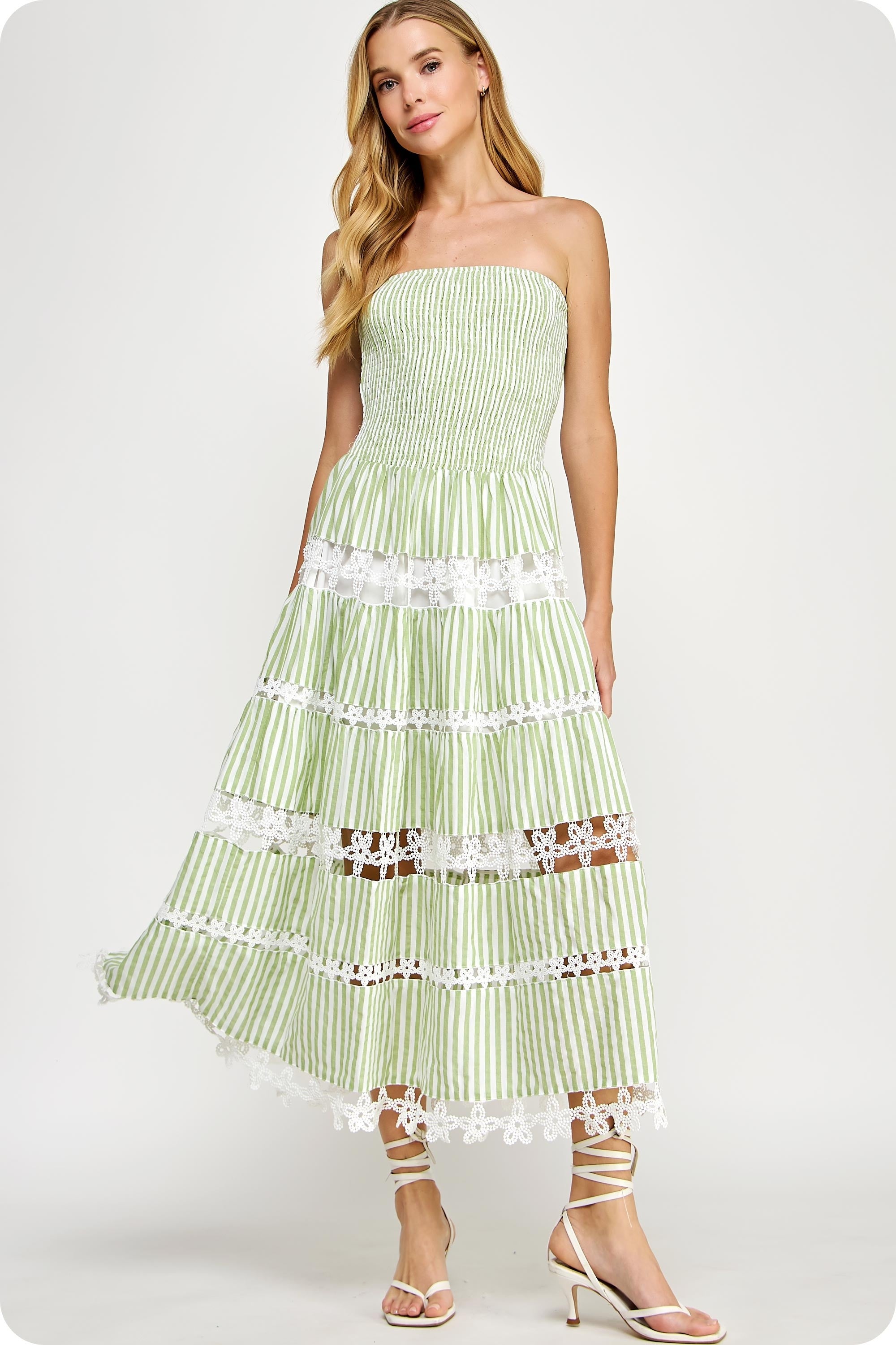 Santorini Striped Lace Trim Maxi Dress