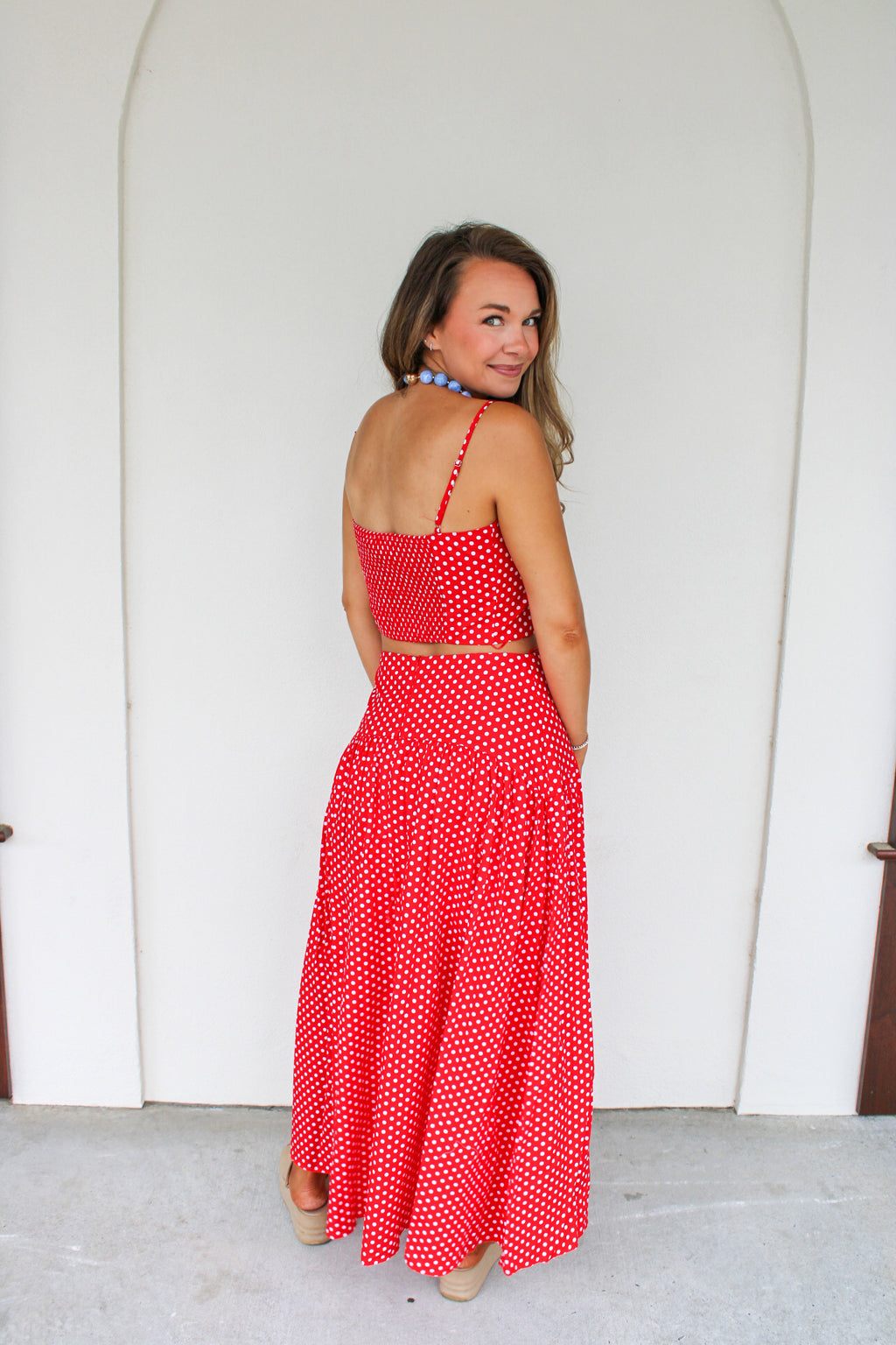 Jane Polka Dot Drop Waist Maxi Skirt
