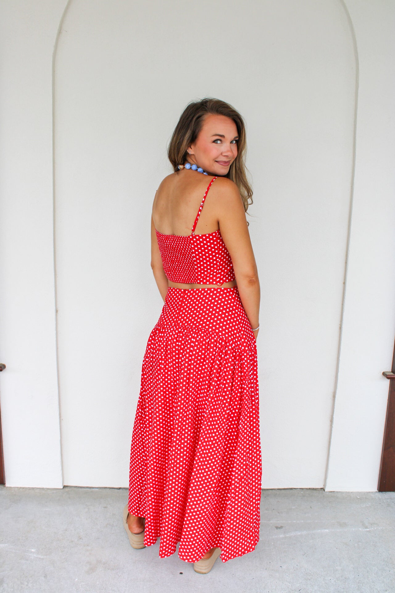 Jane Polka Dot Drop Waist Maxi Skirt