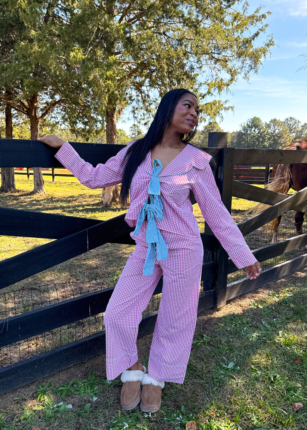 Gingham Bow Pajama Set