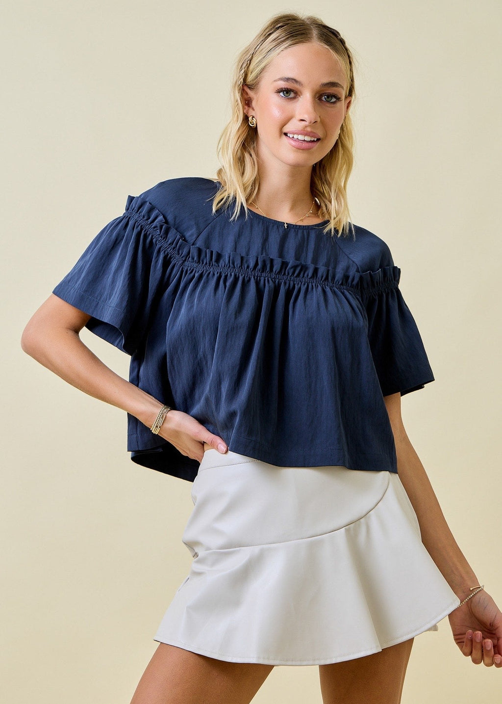 Sarah Ruffle Sleeve Babydoll Top