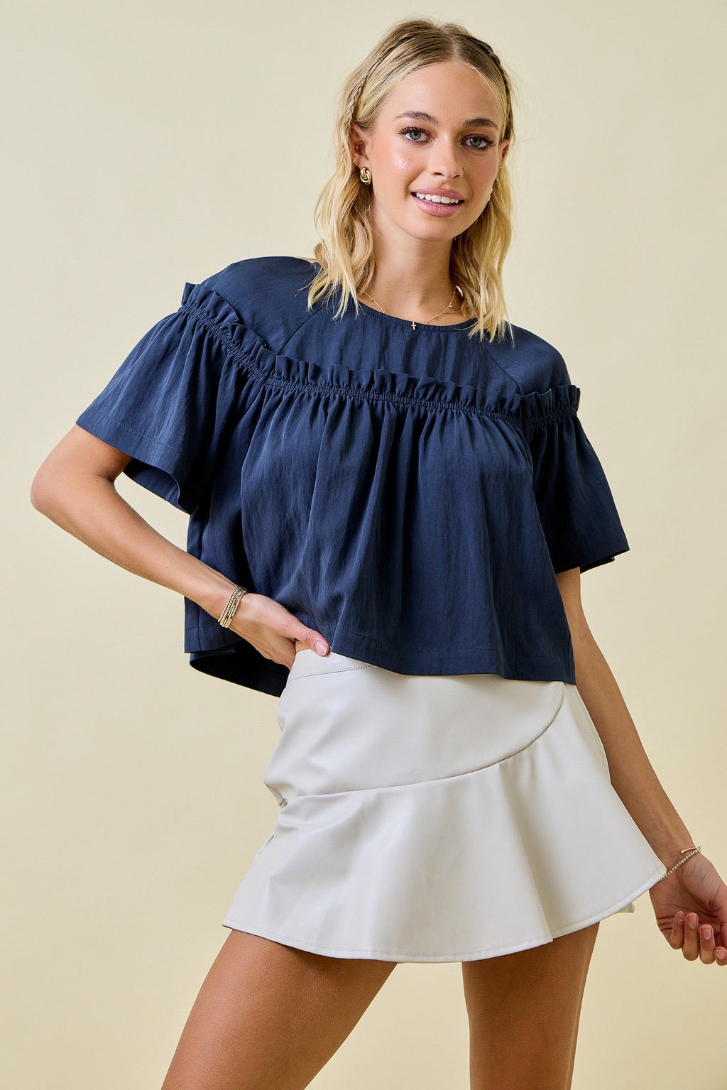 Sarah Ruffle Sleeve Babydoll Top