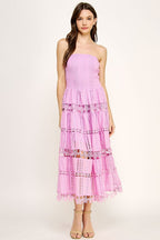 Seraphina Eyelet Tiered Tube Midi Dress