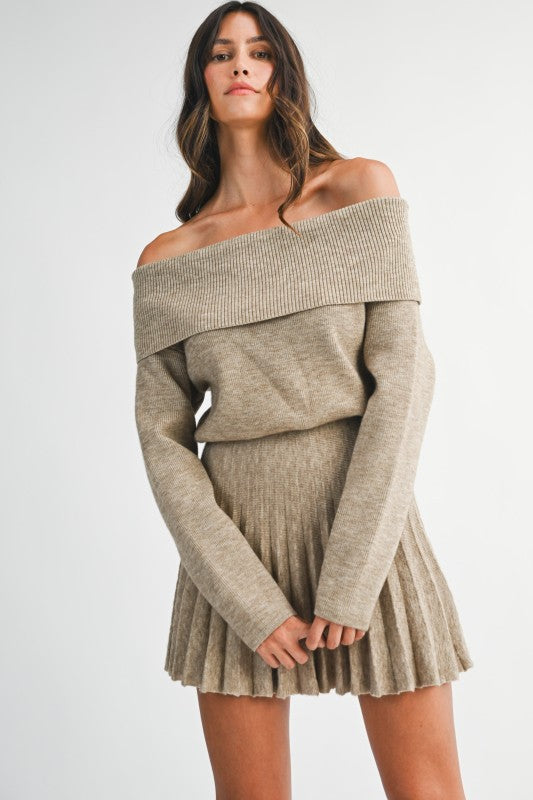 knit off the shoulder mini dress Alivya Off-Shoulder Knit Mini Dress Pink