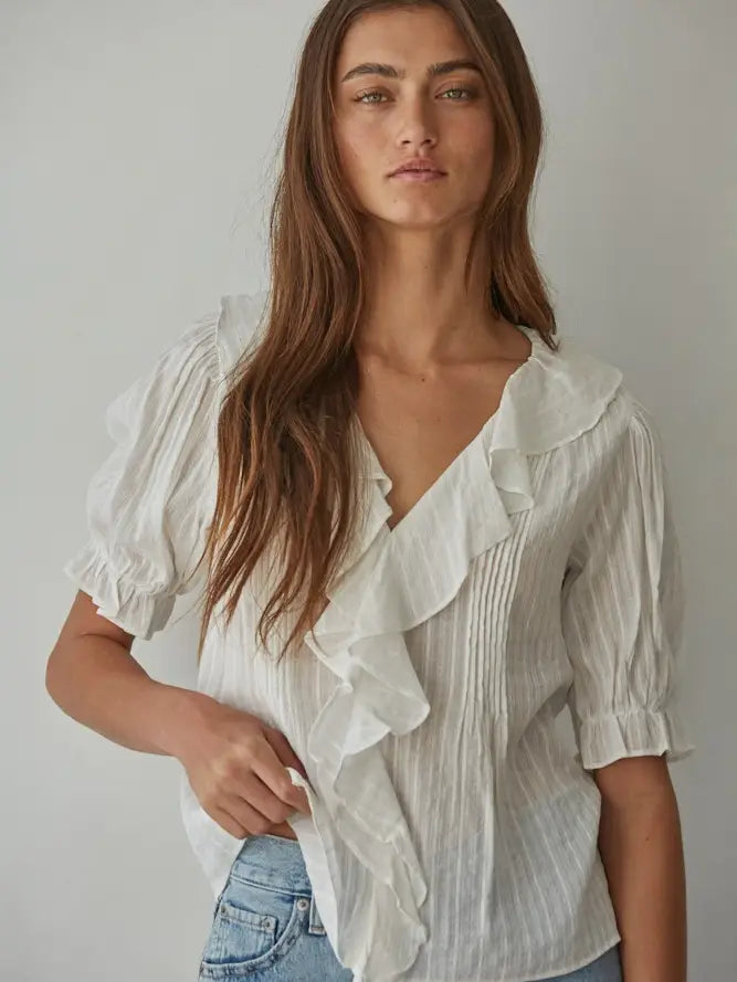 Maria Woven Striped Ruffle Blouse