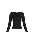Black long-sleeve top on a white background