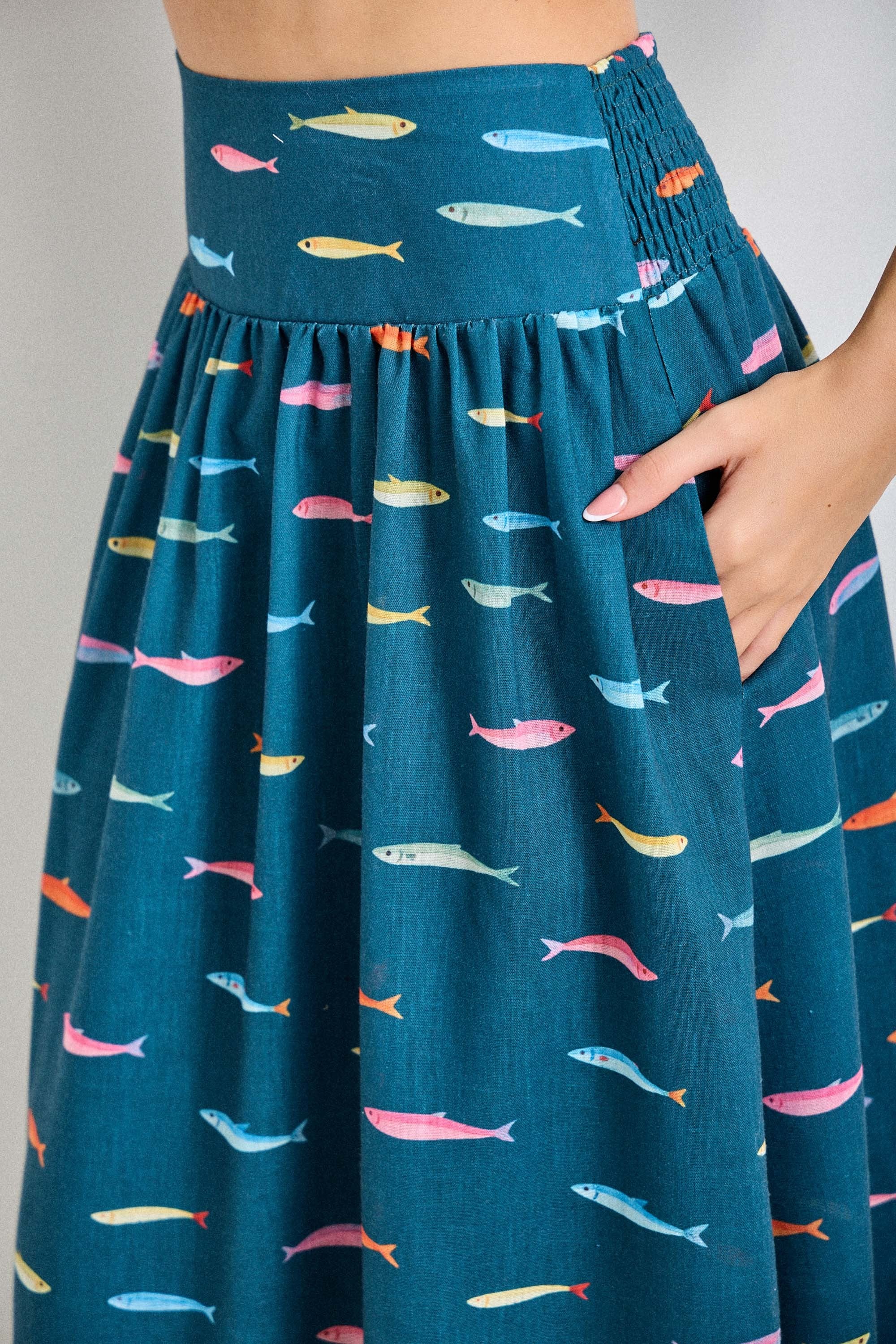 Emelia Fish Print Midi Skirt
