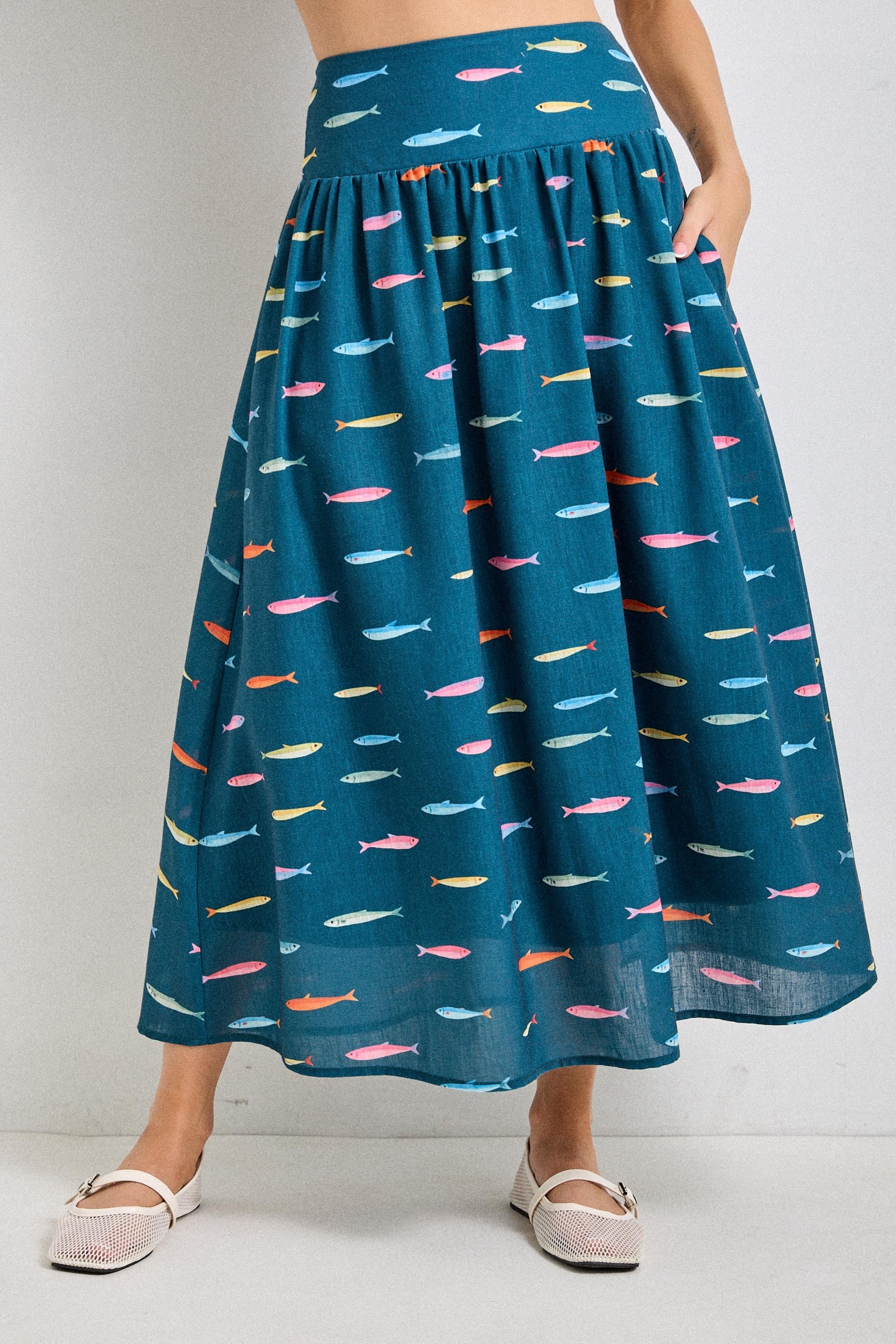 Emelia Fish Print Midi Skirt