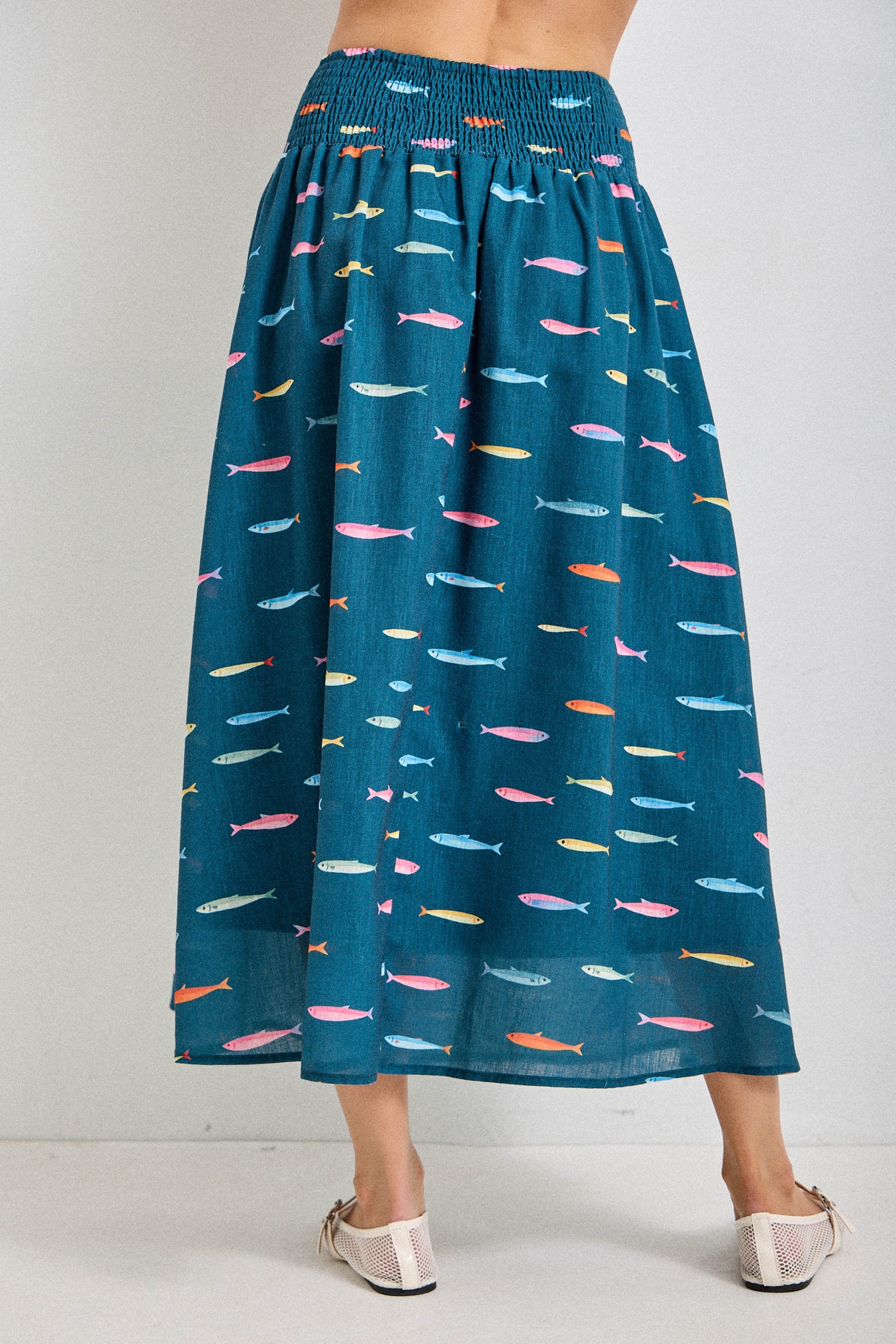 Emelia Fish Print Midi Skirt