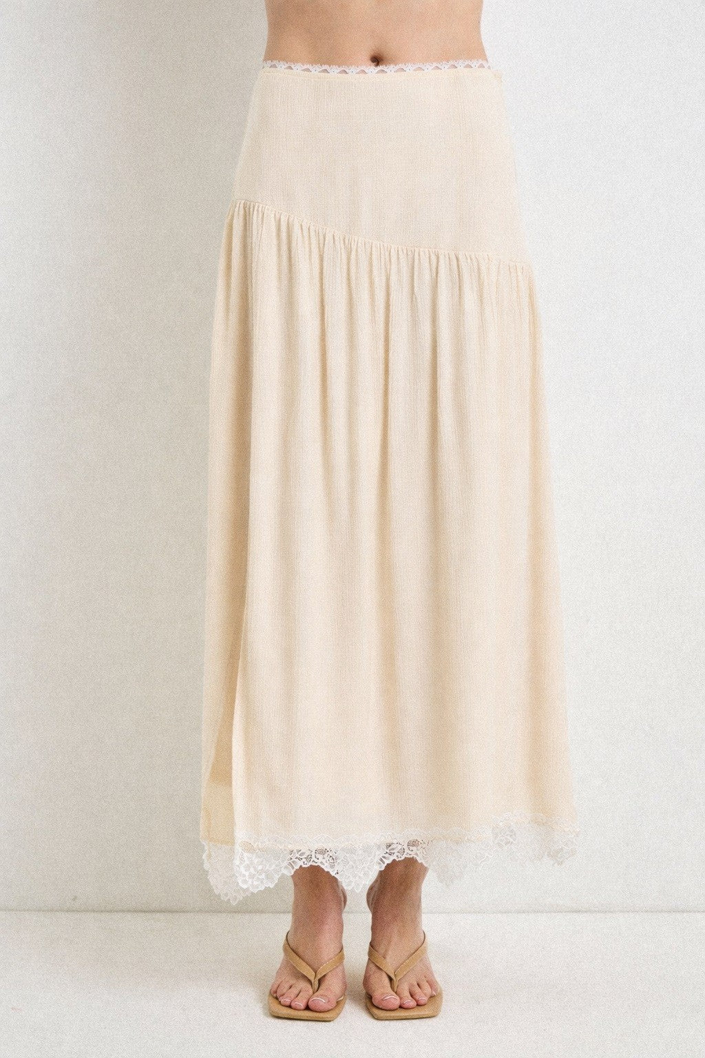 Lacy Detail Side Slit Midi Skirt