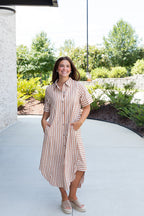Evie Stripe Button Down Midi Dress