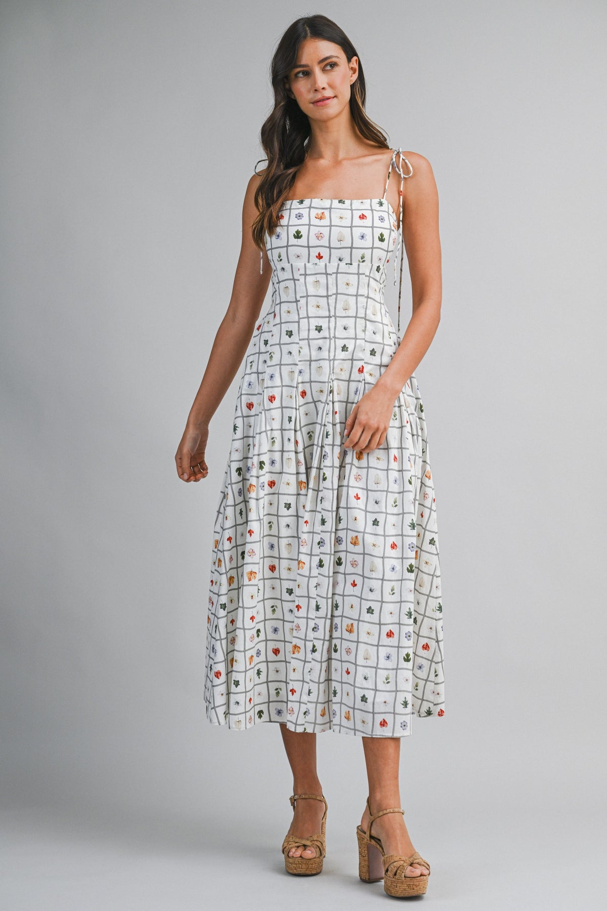 Josie Grid Tie Strap Midi Dress  The Swank Company