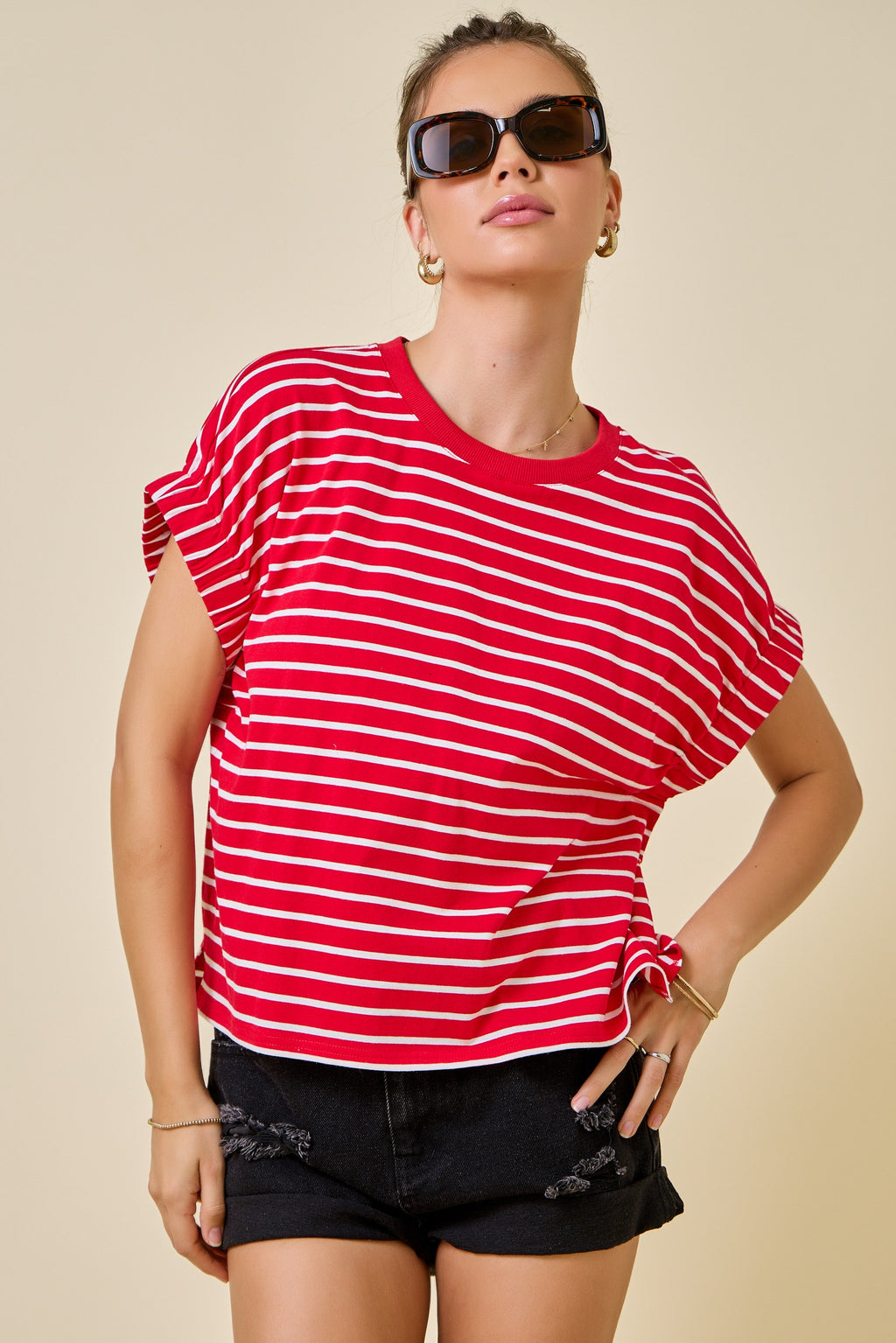 Zoe Striped Easy Knit T-Shirt Top