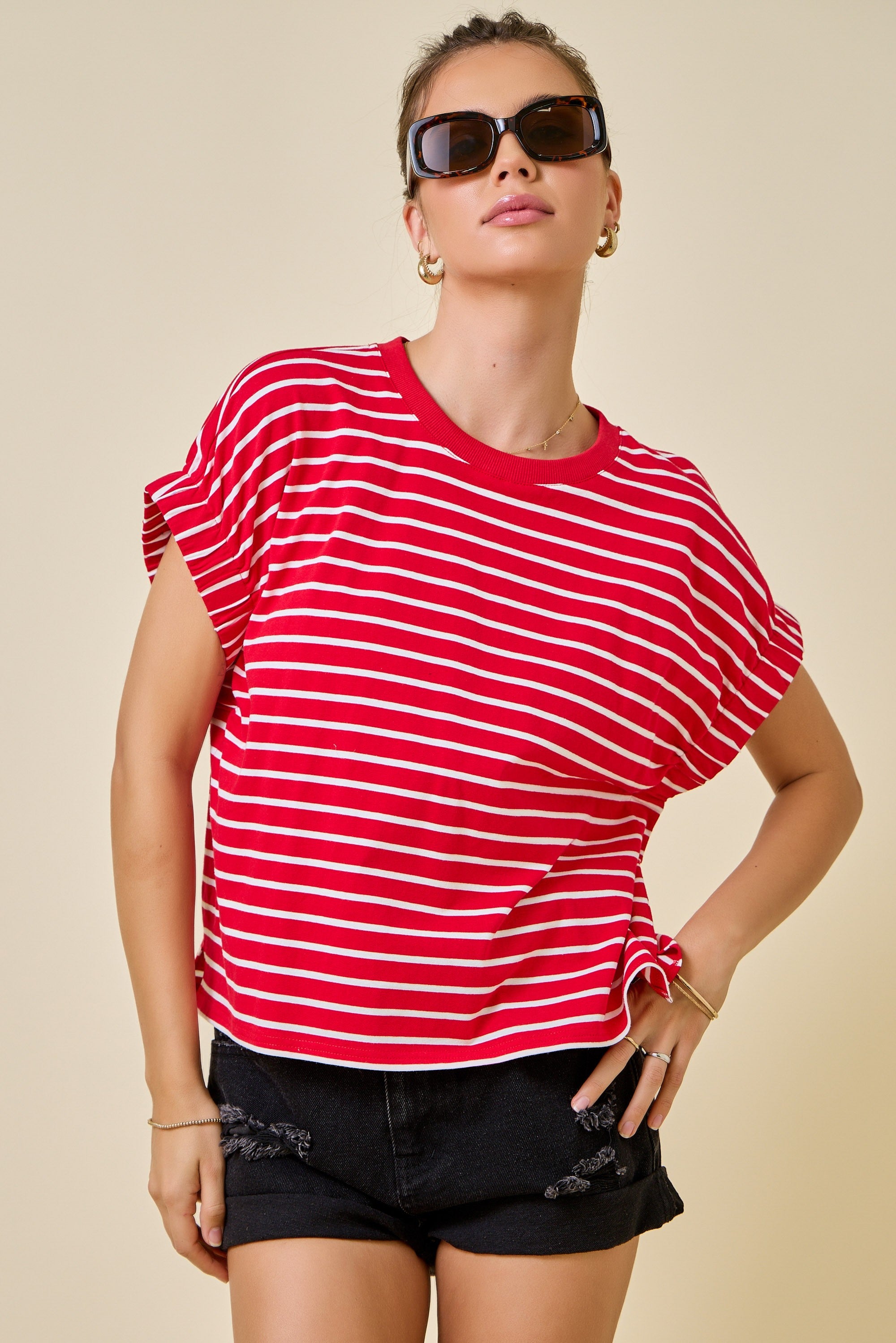 Zoe Striped Easy Knit T-Shirt Top