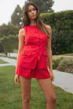 Helen Linen Vest Top And Shorts Set