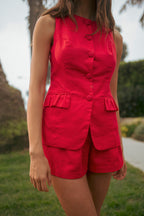 Helen Linen Vest Top And Shorts Set