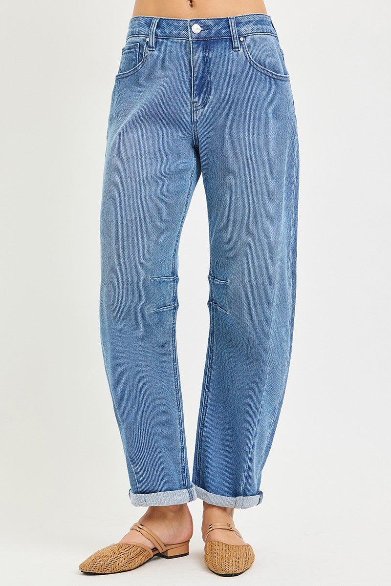 Slouchy Crop Barrel Textured Jeans