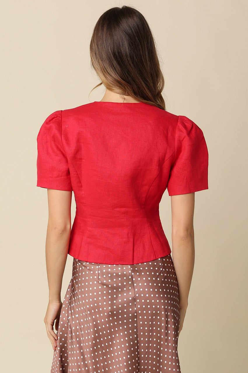 Selene Crimson Button Top