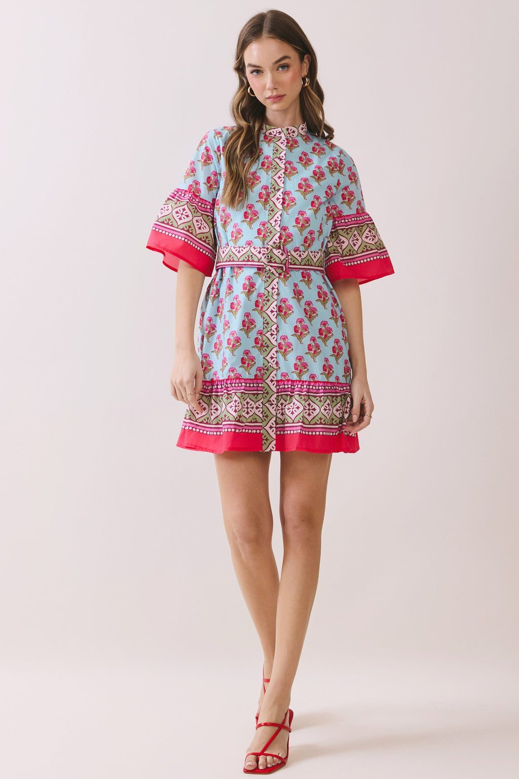 Isla Block Print Belted Mini Dress