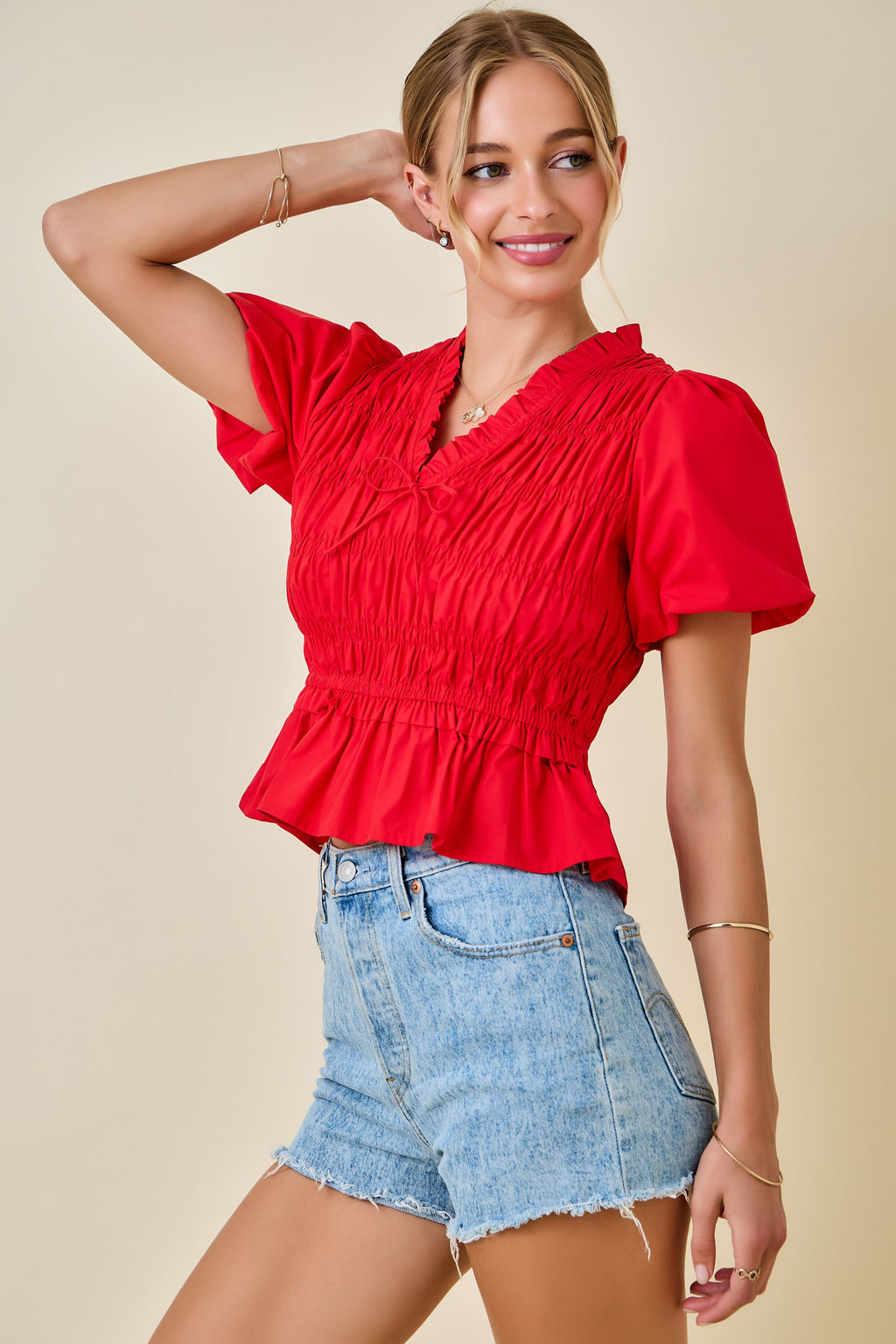 Smocked Peplum Top