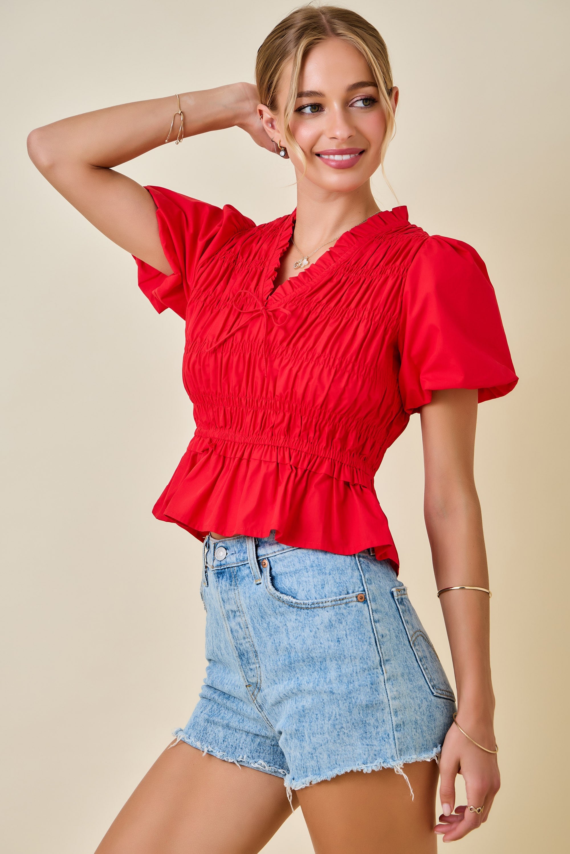 Smocked Peplum Top