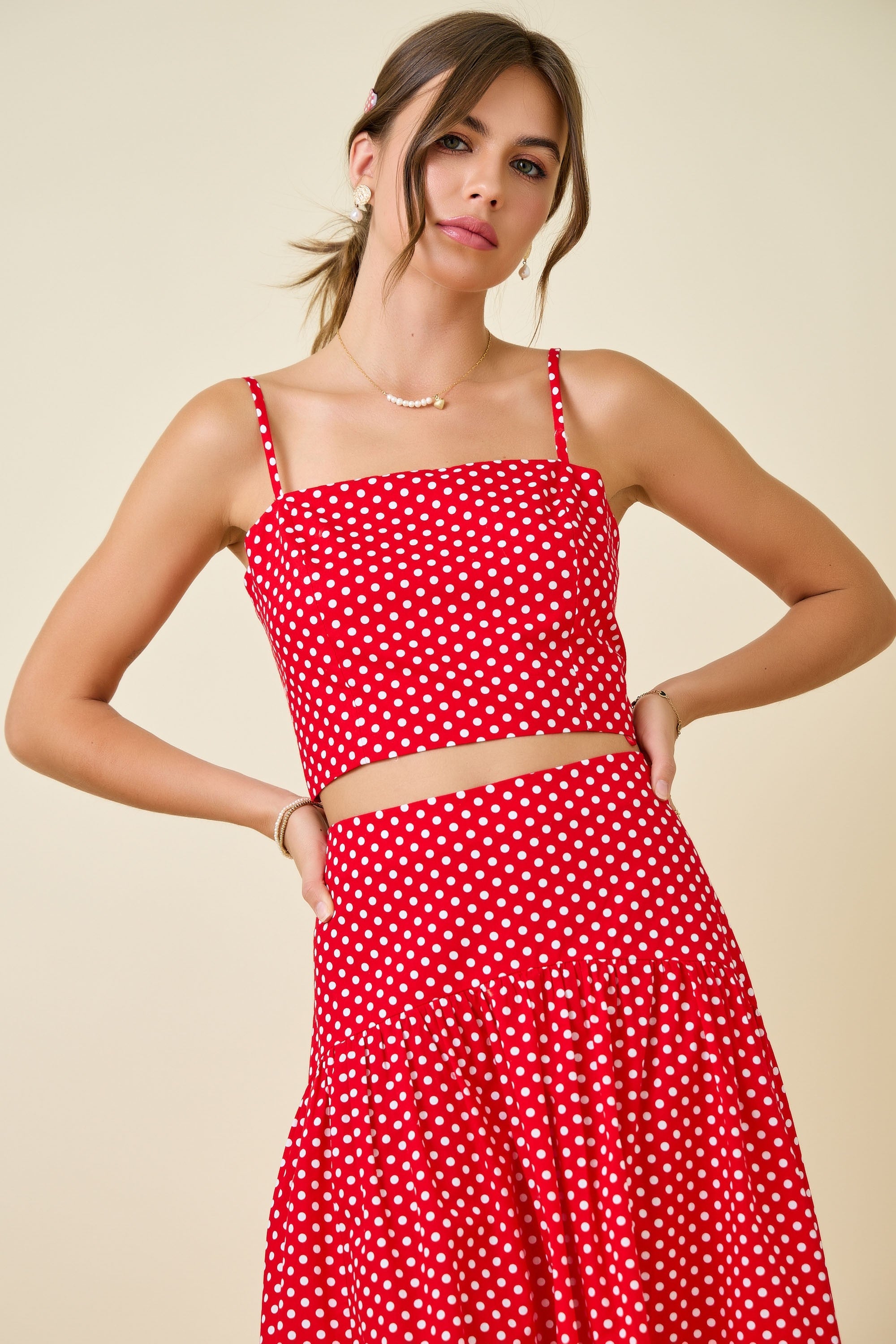 Jane Polka Dot Sleeveless Crop Top
