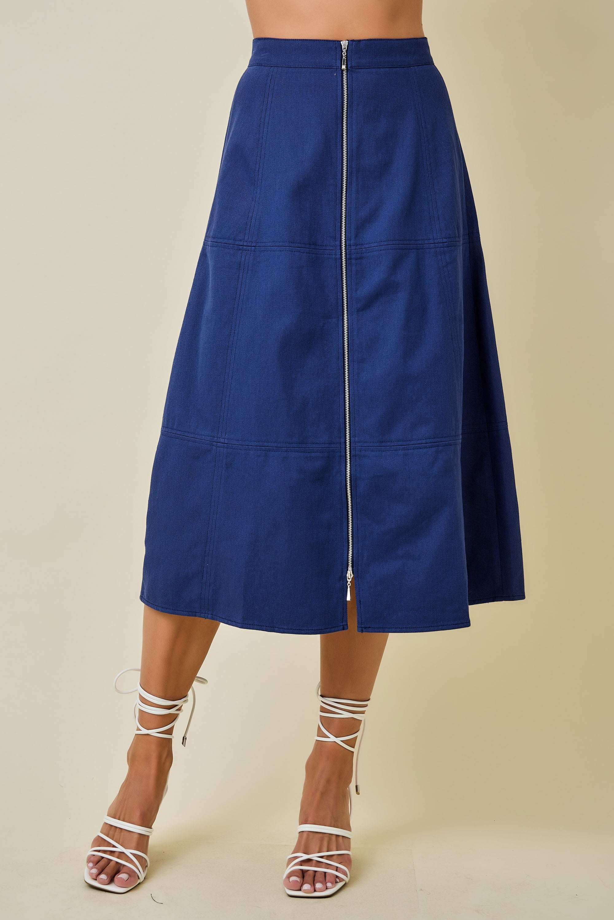 Fae Front‑Zip Midi Skirt