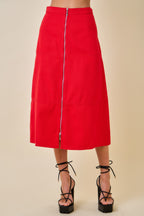 Fae Front‑Zip Midi Skirt