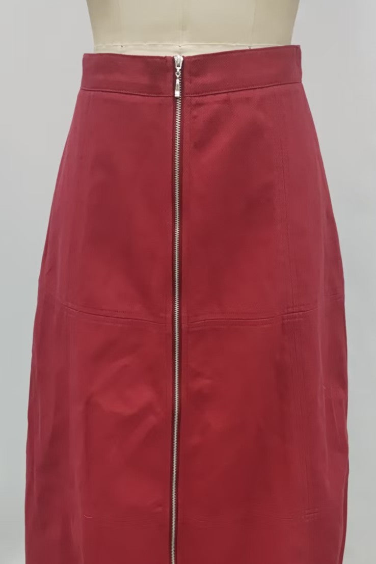Fae Front‑Zip Midi Skirt