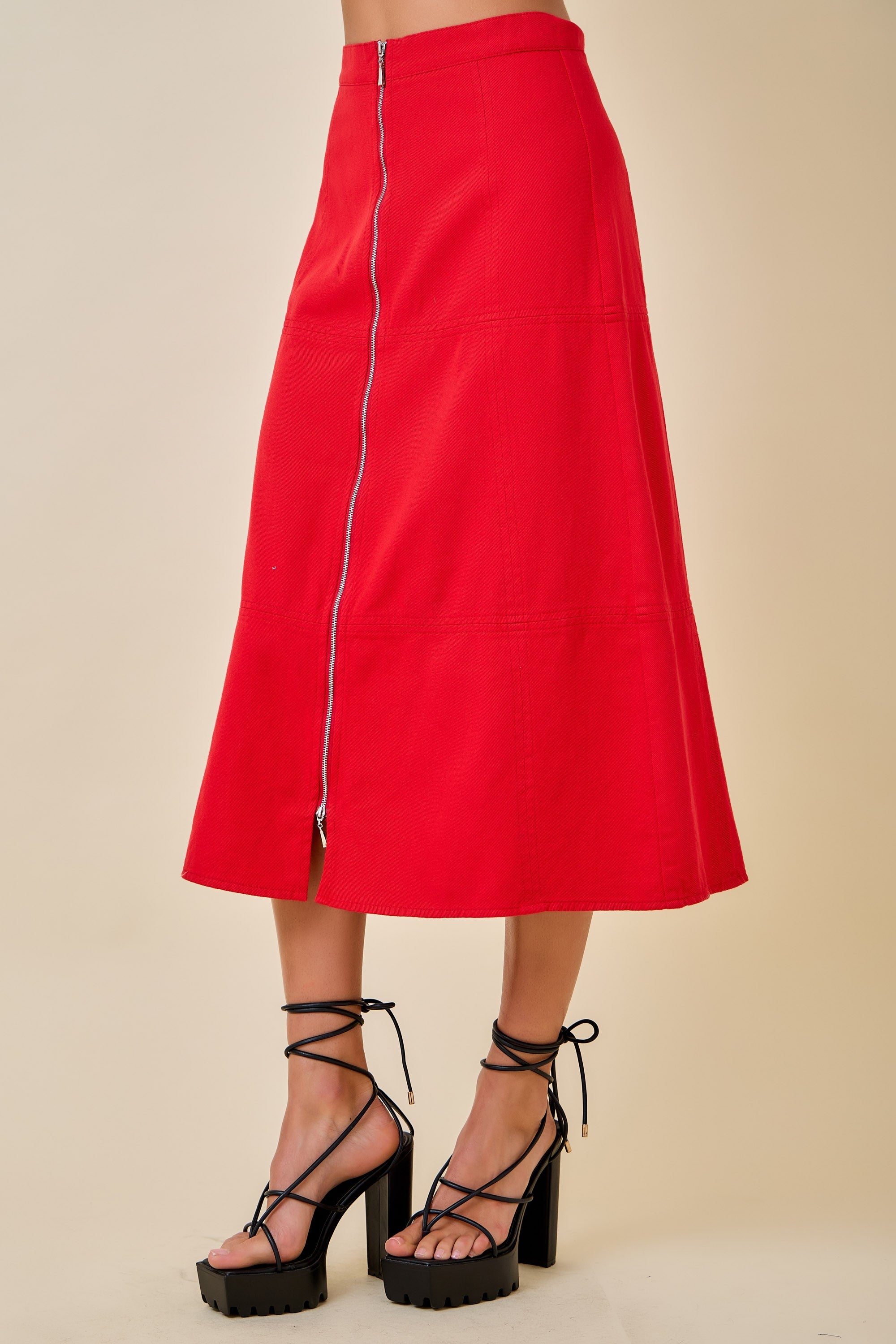 Fae Front‑Zip Midi Skirt