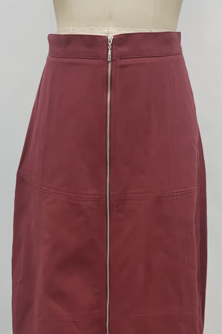 Fae Front‑Zip Midi Skirt