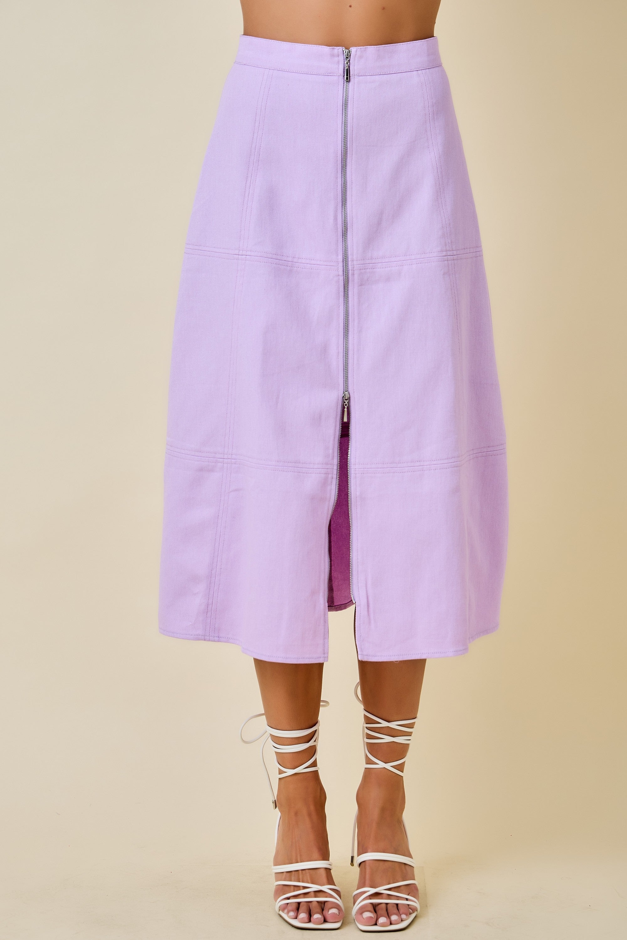 Fae Front‑Zip Midi Skirt