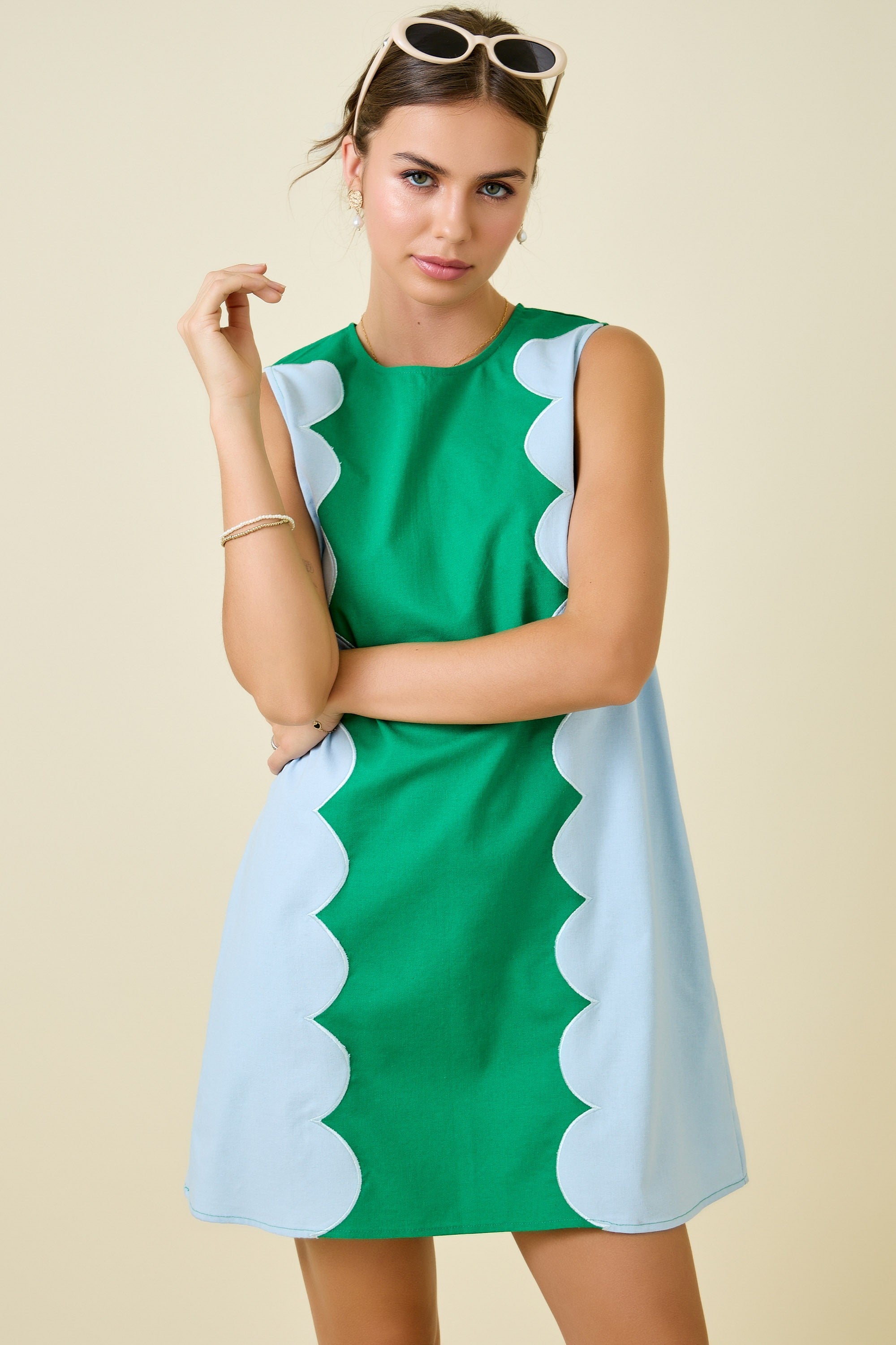 Ellie Scalloped Colorblock Shift Dress