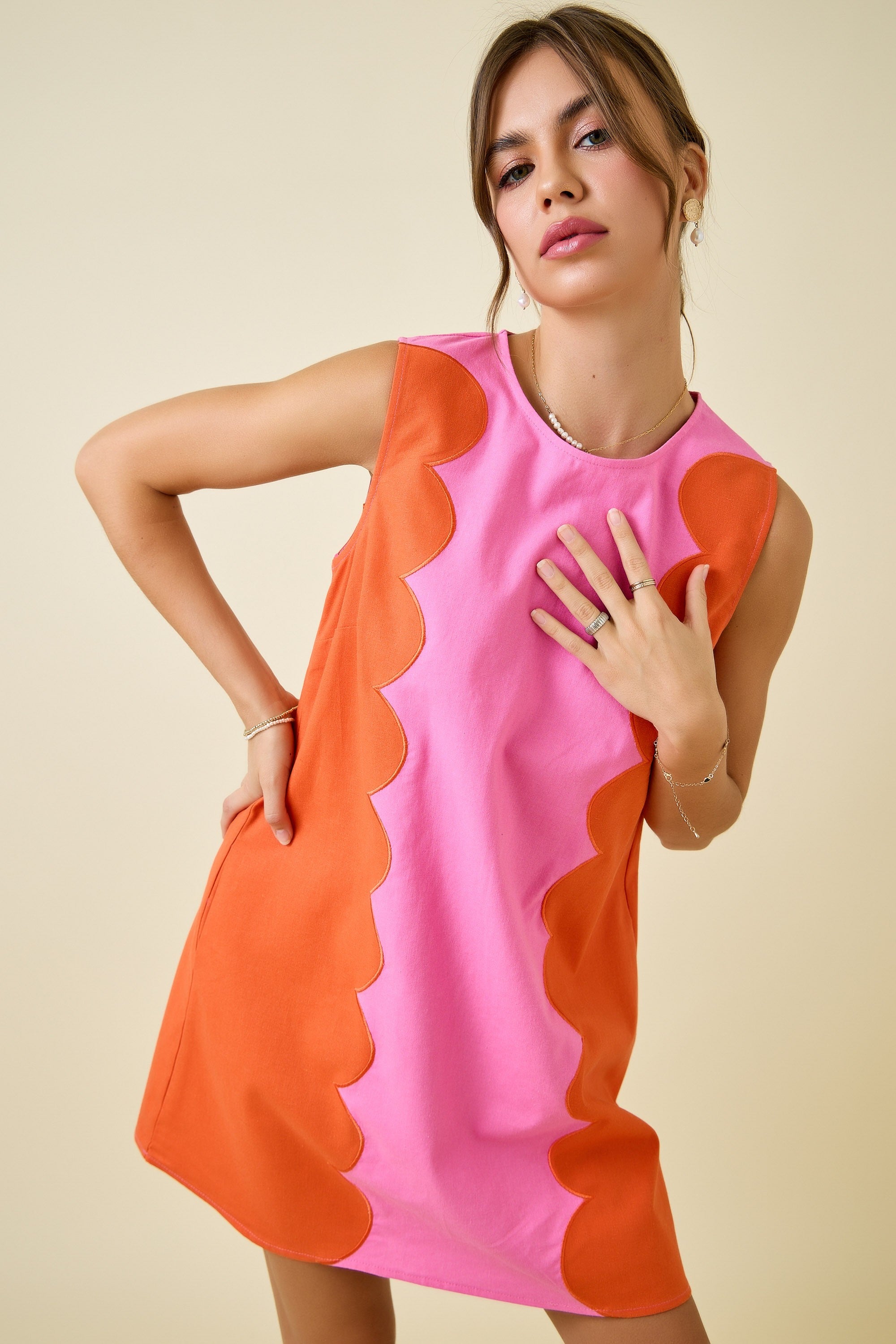 Ellie Scalloped Colorblock Shift Dress