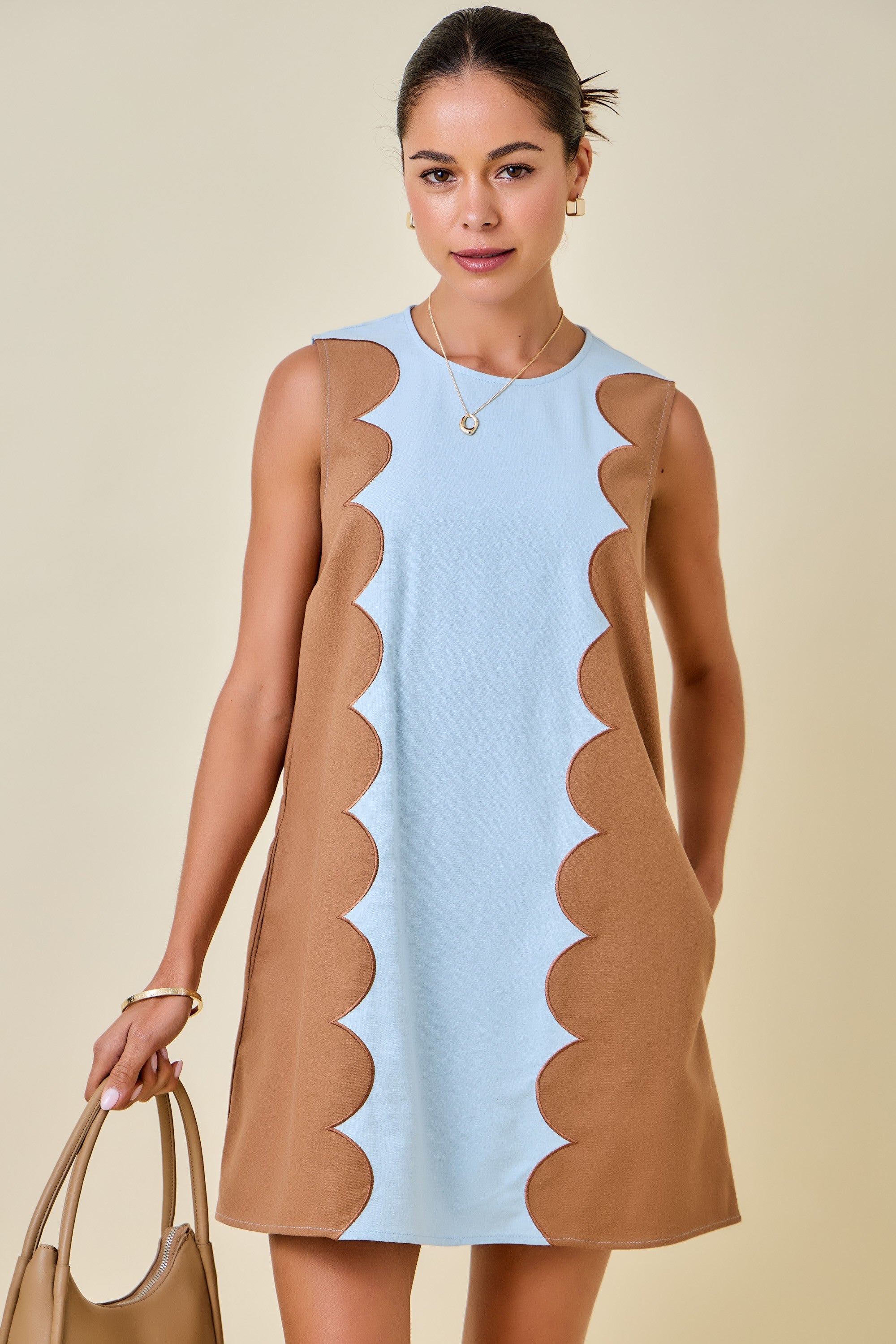 Ellie Scalloped Colorblock Shift Dress