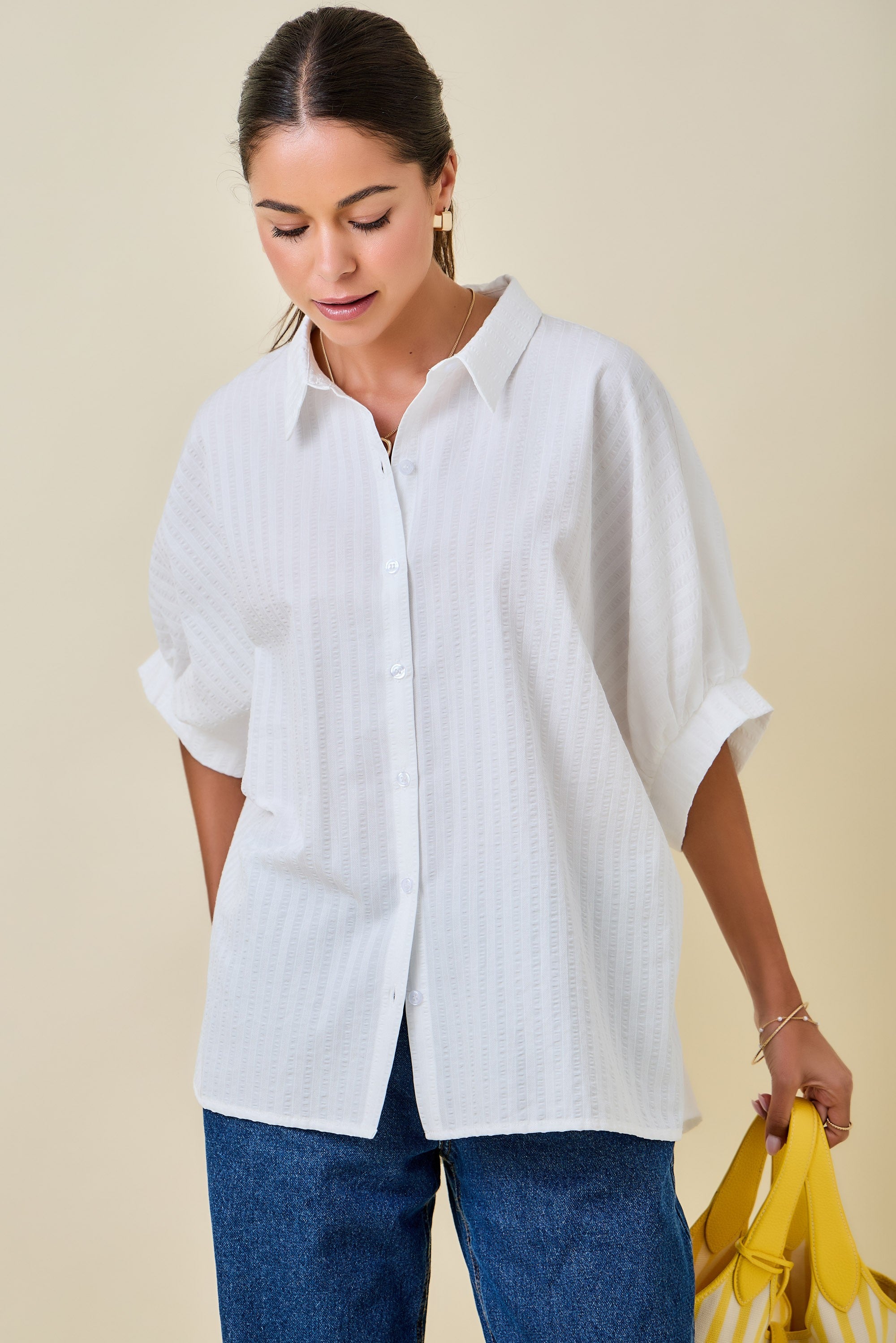 Ivy Button Down Textured Stripe Top