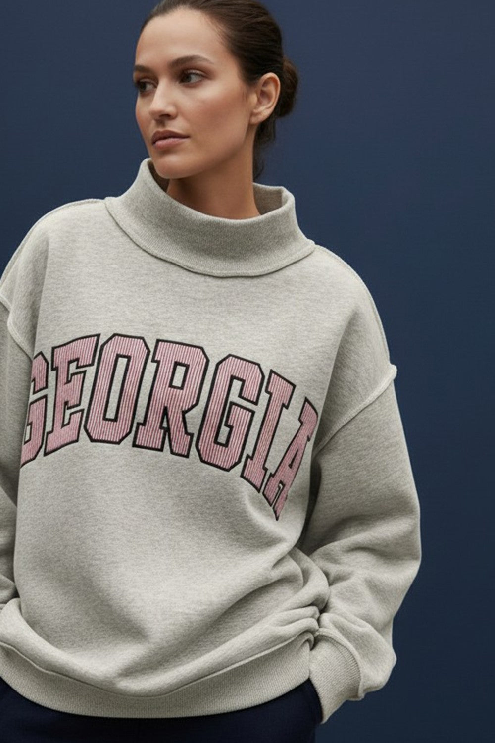 Georgia Embroidered Mock Neck Sweatshirt