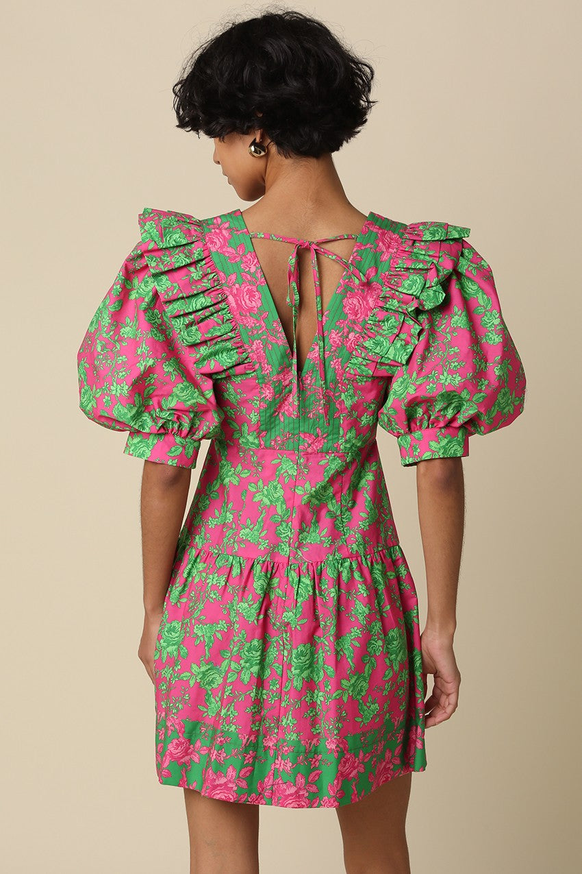 green emerald velvet dress Green & Pink Floral Mini Dress – White Giraffe Boutique main image 0