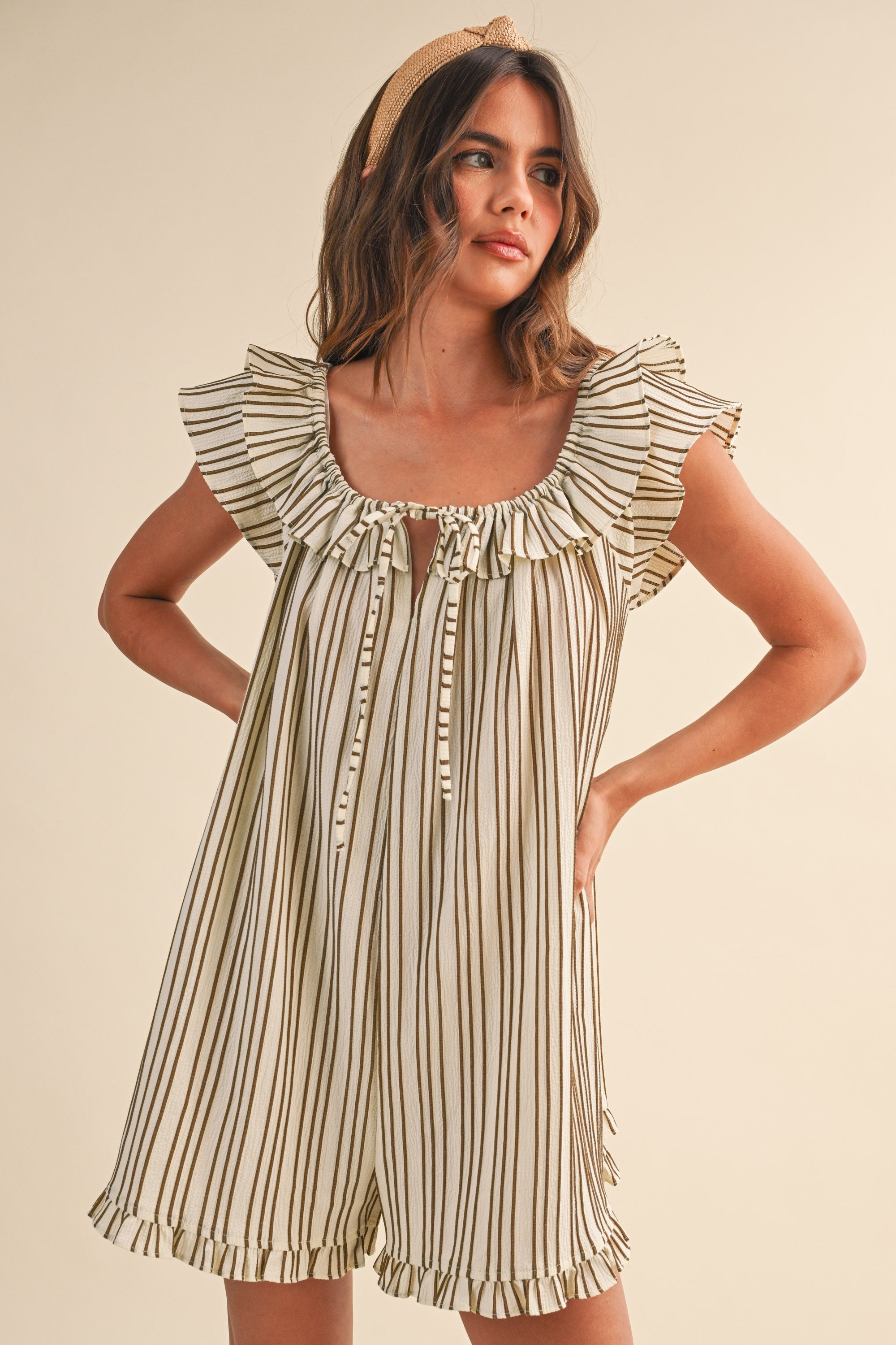 Rachel Striped Ruffled Romper