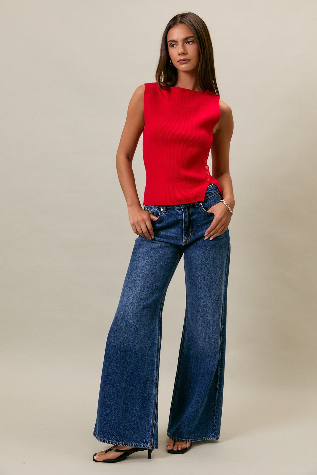 Becca Ribbed Button‑Side Top