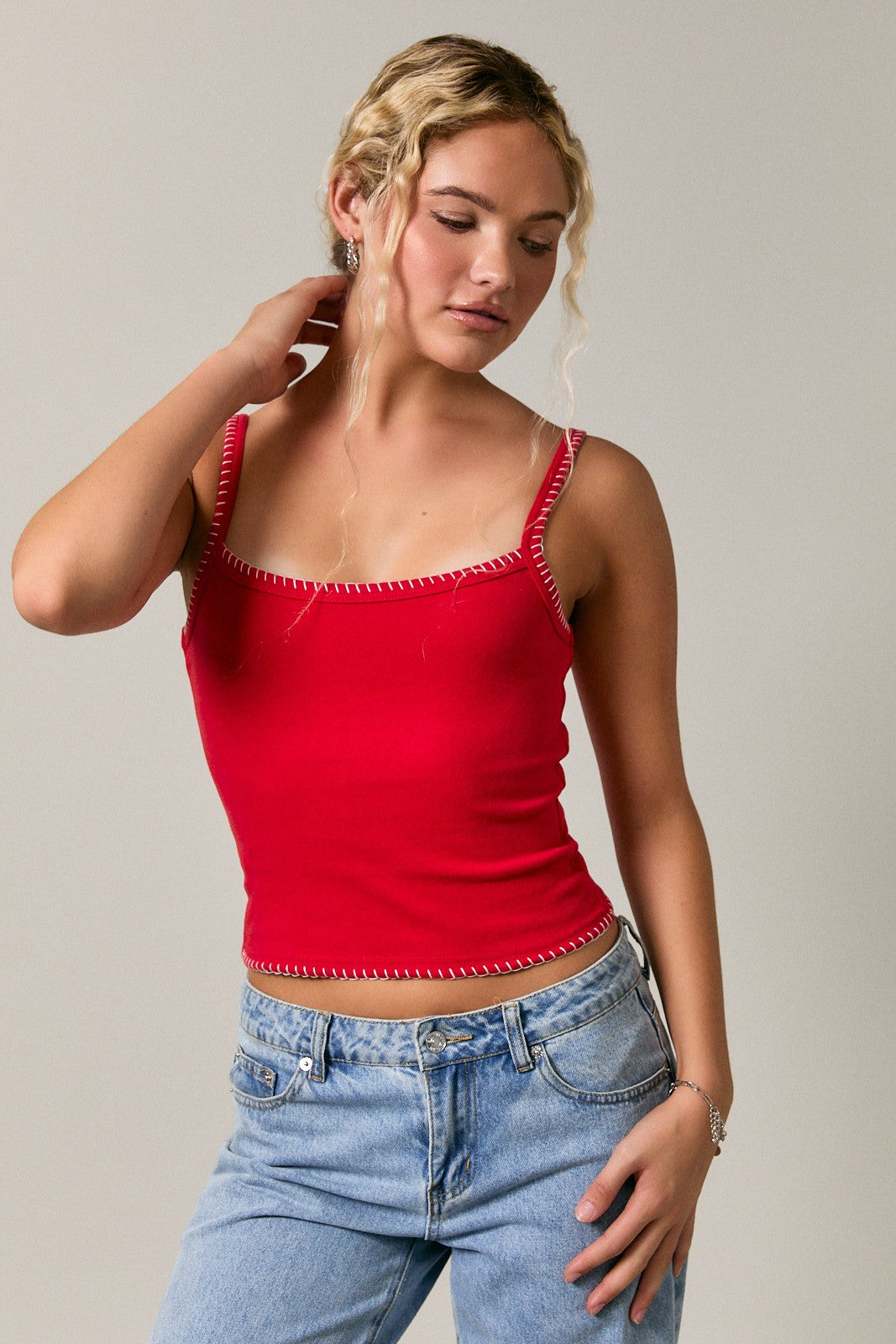 Carly Contrast Stitch Tank Top